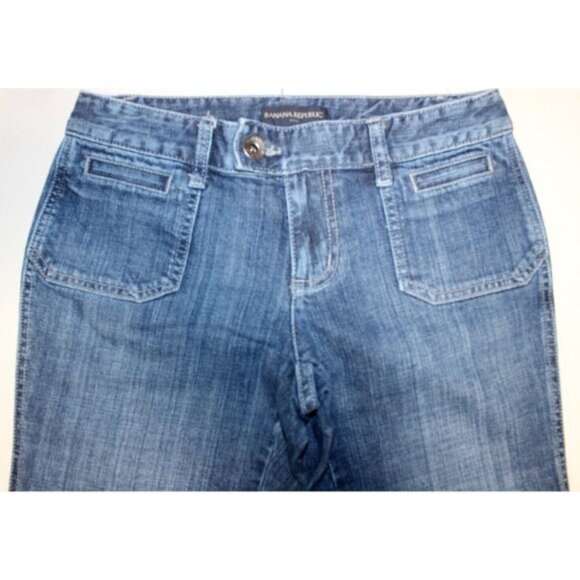 Women Banana Republic Stretch Mid Rise Jeans Denim Sz: 4 Blue Boot Cut 6 Pockets - Picture 2 of 8